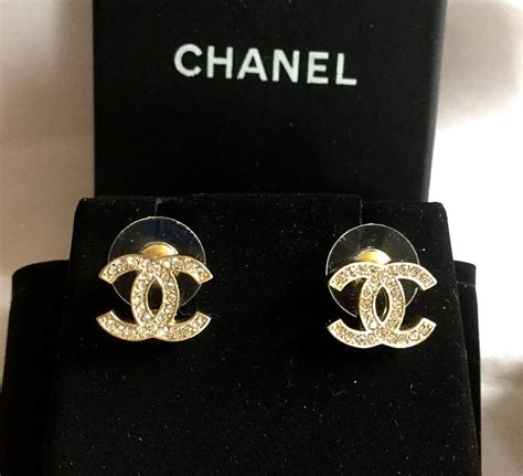 chanel black and crystal earrings studs|authentic chanel stud earrings.